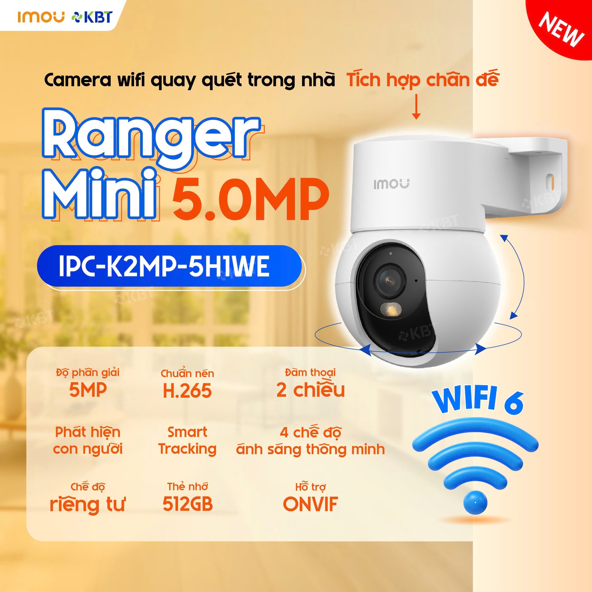 Camera wifi quay quét trong nhà IMOU K2MP-5H1WE (Ranger Mini) có màu ban đêm